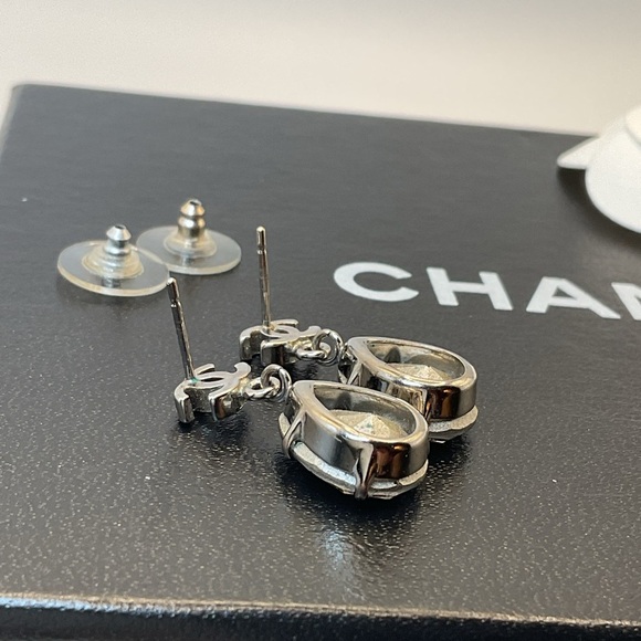 CHANEL Silver Teardrop Crystal Earrings - Picture 7 of 10